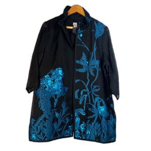 Chicos Travelers Fancy Open Front Dressy Embossed Jacquard Cardigan Size 2-12/14